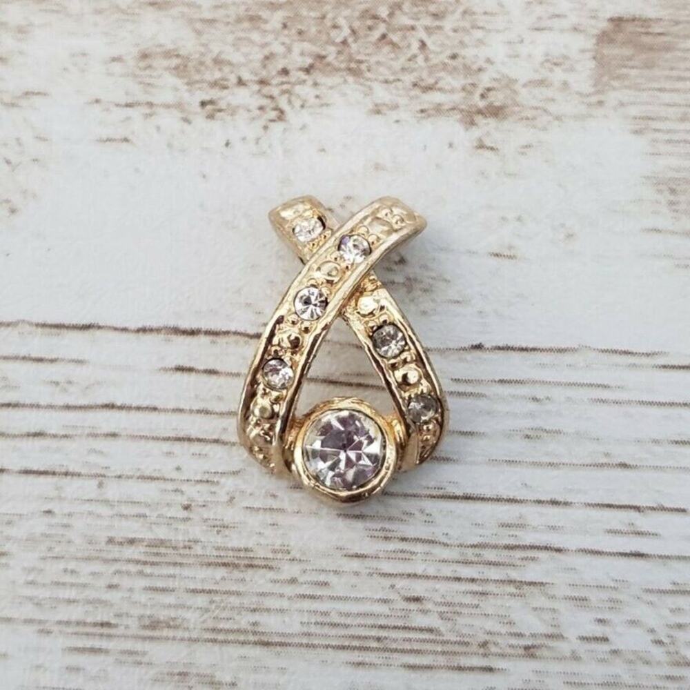Elegant Gold Tone with Clear Gems Pendant (No Chain Included)